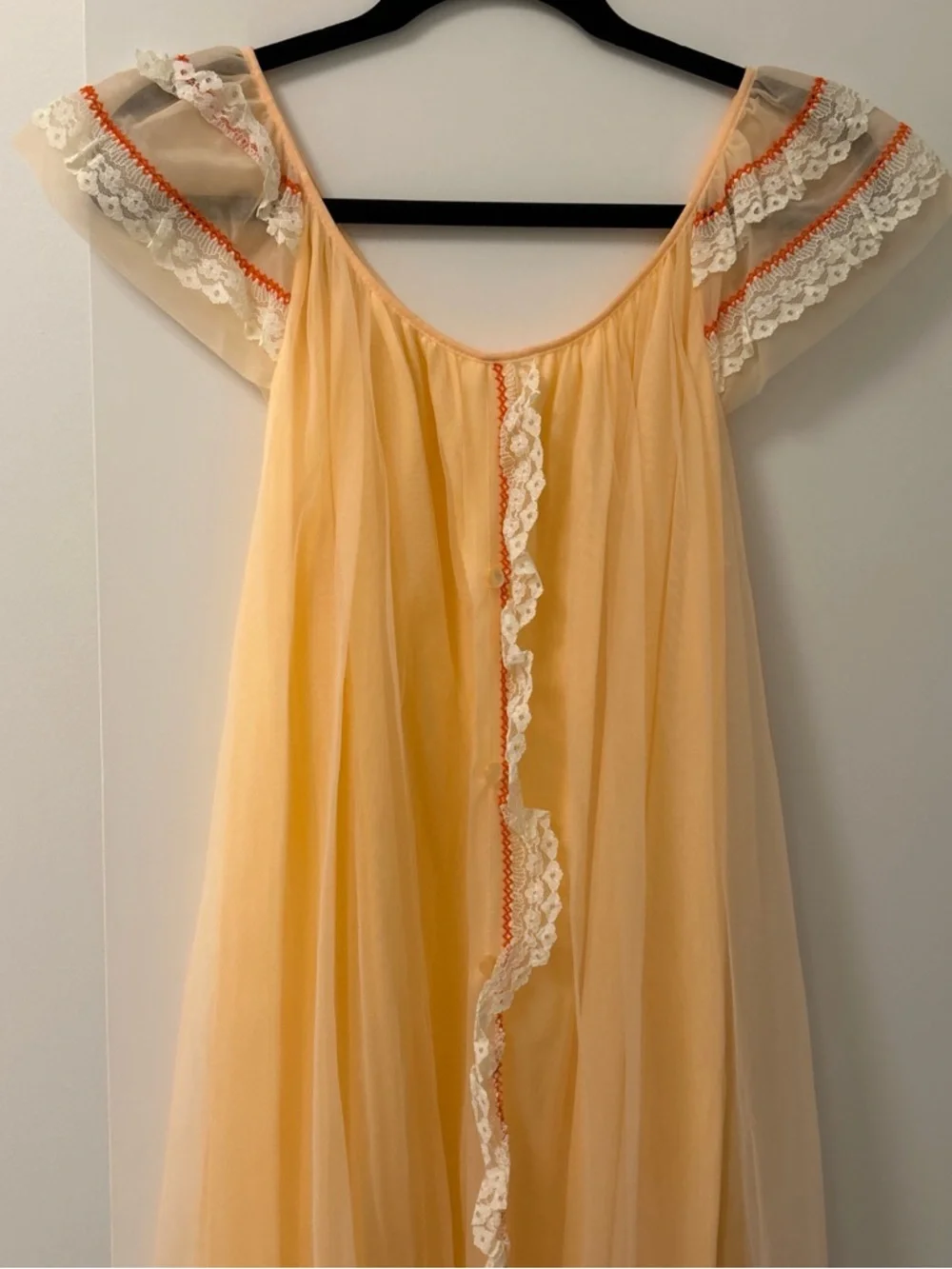 Vintage Sherbet Orange Lace Trim Chiffon Nightgown - Picture 1 of 5
